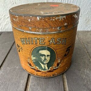 Vintage White Ash Tin Canister